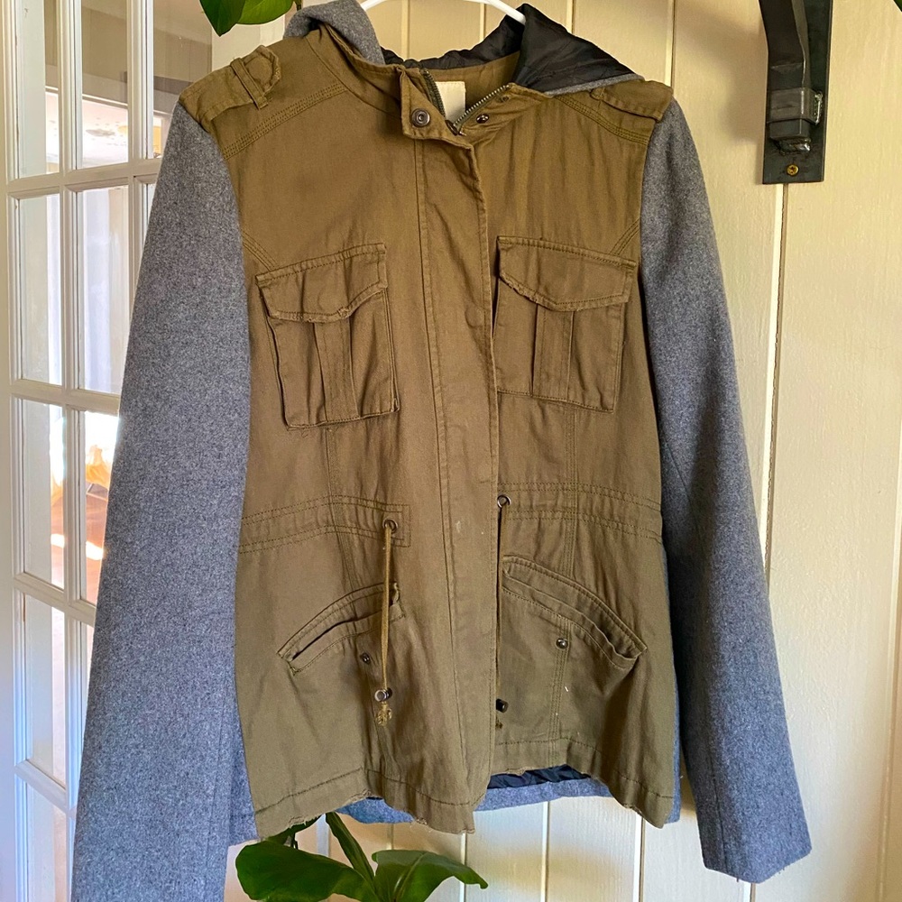 Green and gray lined coat. Size L